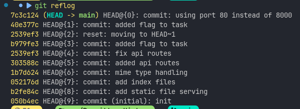 Git reflog output
